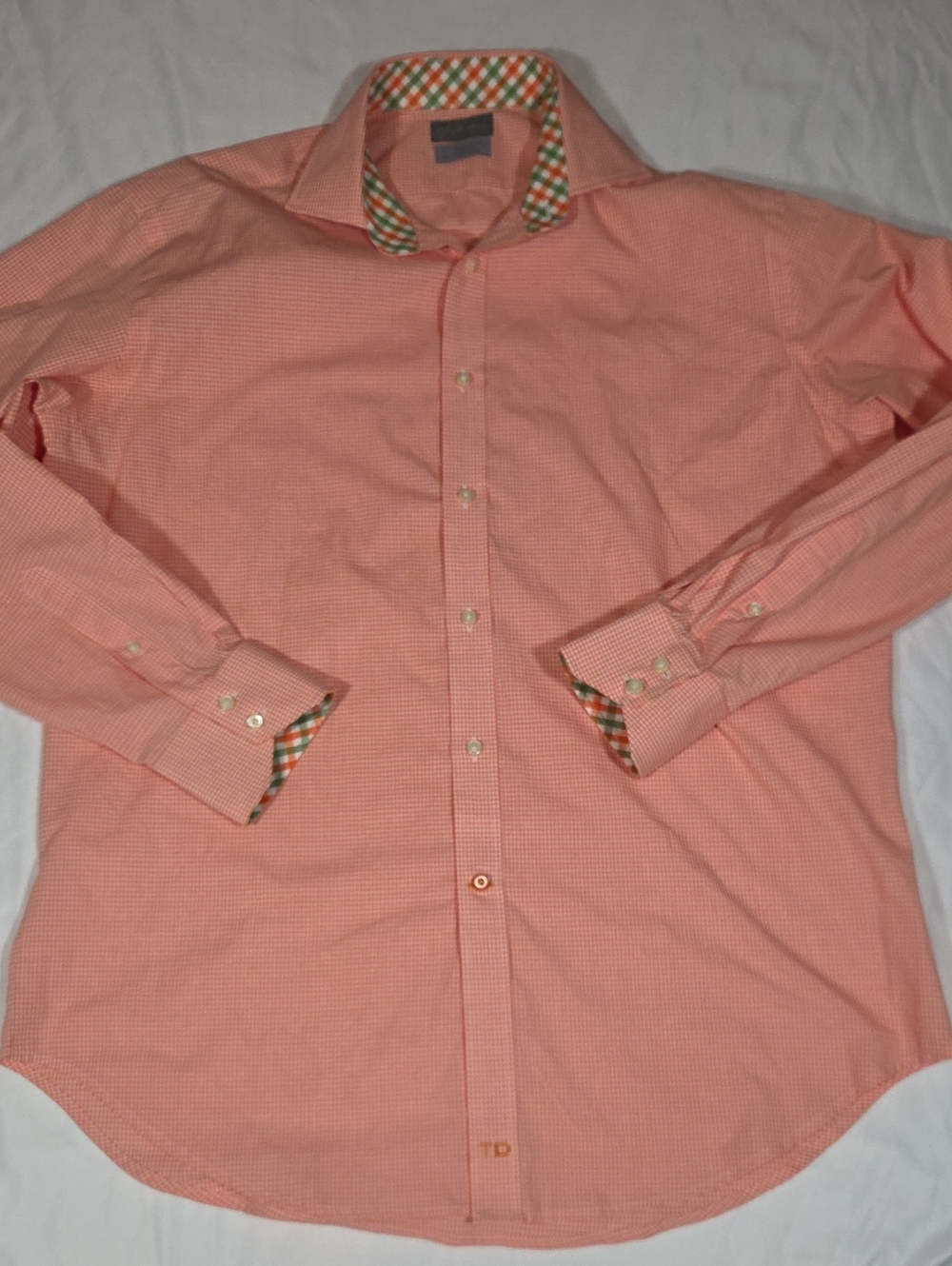 Thomas Dean Orange Plaid Shirt Button Down Checkered Smart Casual Size Large